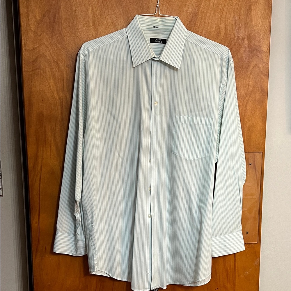 Alfani Light Blue Striped Collard Dress Shirt Button Front Pocket Long Sleeve